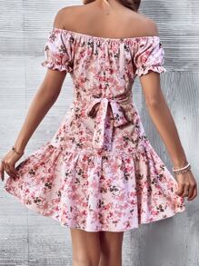 Breezaya Đầm Viên lá sen Nếp gấp Phần Ngực Hoa Tất cả trên in Boho - Màu Hồng baby - Xem 2