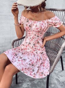 Breezaya Đầm Viên lá sen Nếp gấp Phần Ngực Hoa Tất cả trên in Boho - Màu Hồng baby - Xem 6