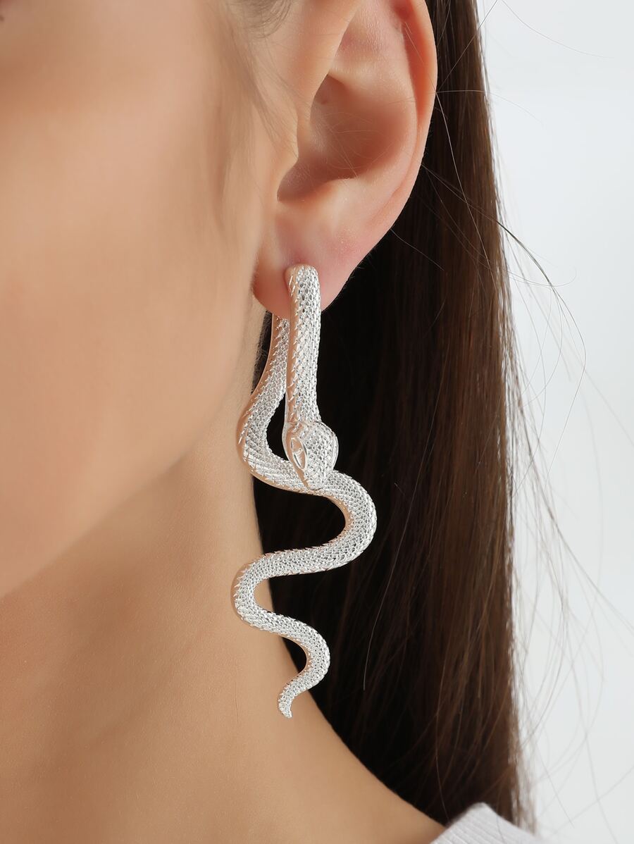 蛇設計耳夾 - 銀色 - 查看 1
