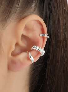 3入組紋理質感金屬耳夾 - 銀色 - 查看 1