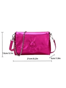 CONTAINEVERY Metallic Chain Flap Square Bag - Hot Pink - View 4