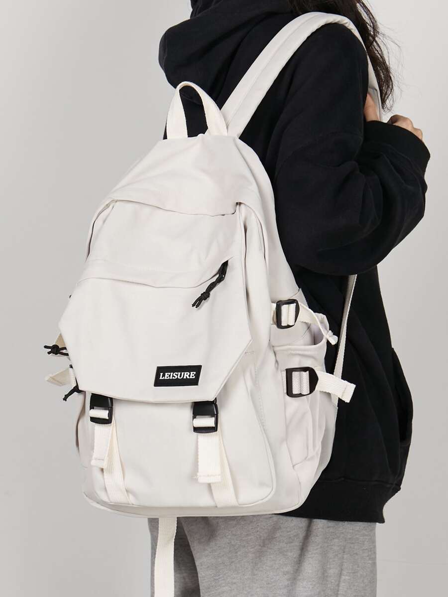 字母貼飾功能背包 - 白色 - 查看 1