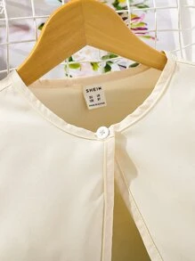 青少女泡泡袖上衣和花朵印花背心連身褲