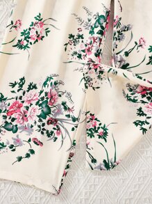 青少女泡泡袖上衣和花朵印花背心連身褲