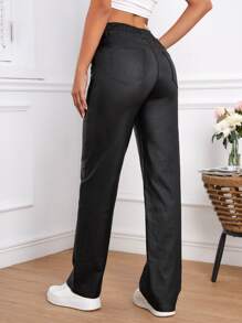 Jeans de pierna recta de talle alto - Negro - Ver 2