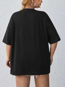 SHEIN EZwear Áo thun Plus size Lá thư Giải trí - màu đen - Xem 2