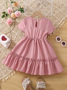 小女童水溶蕾絲拼接荷葉邊連衣裙 - 粉色 - 查看 2