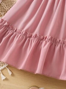 小女童水溶蕾絲拼接荷葉邊連衣裙 - 粉色 - 查看 3