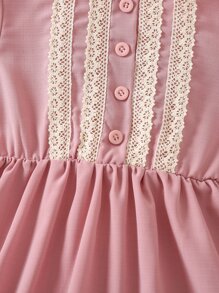 小女童水溶蕾絲拼接荷葉邊連衣裙 - 粉色 - 查看 4