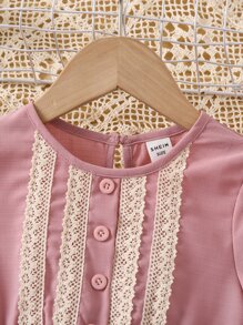 小女童水溶蕾絲拼接荷葉邊連衣裙 - 粉色 - 查看 6