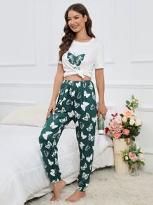 Bộ đồ ngủ Nữ Lá thư Loại bướm Giải trí - Nhiều màu - Xem 5