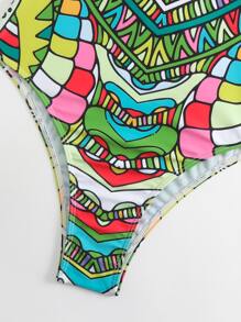 Allover Print Zip Back One Piece Swimsuit - Green - View 7