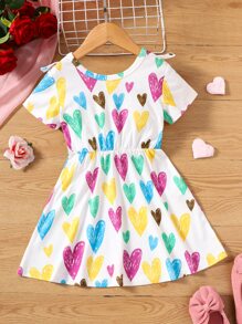 Niñitas Vestido con estampado de corazón ribete con fruncido - Blanco - Ver 2