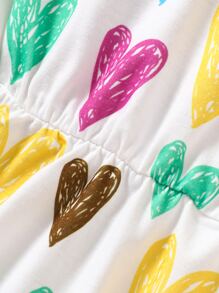 Niñitas Vestido con estampado de corazón ribete con fruncido - Blanco - Ver 3