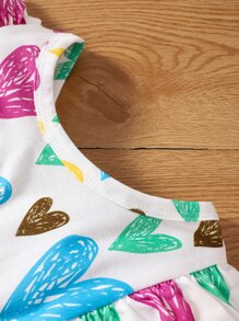 Niñitas Vestido con estampado de corazón ribete con fruncido - Blanco - Ver 7