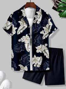 Manfinity Men Tropical Print Shirt & Shorts Without Tee - Multicolor - View 1