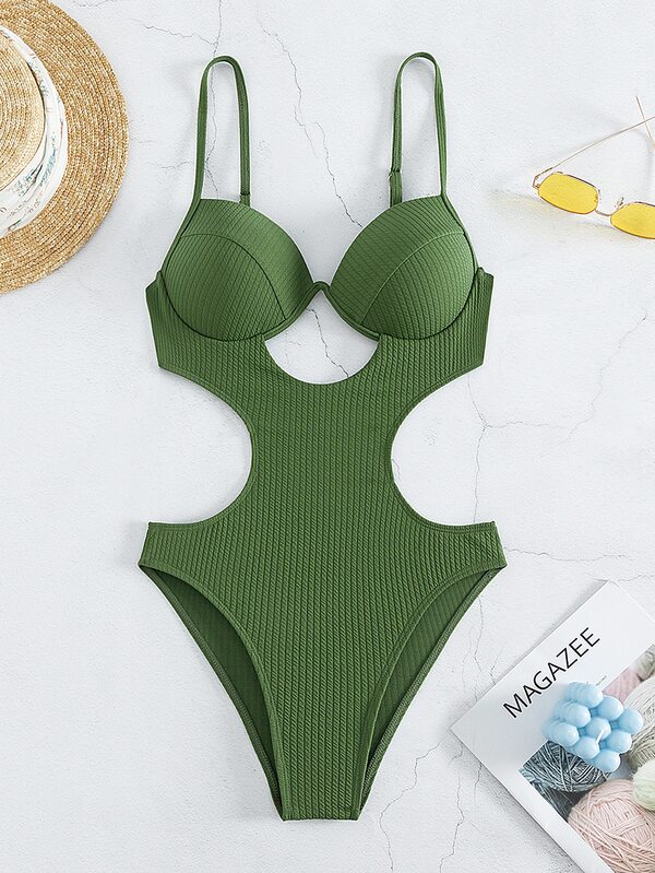 Rib Cutout Underwire One Piece Swimsuit SHEIN USA