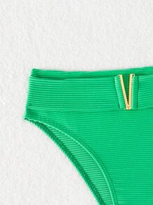 Ribbed Knit Bikini Bottom - Green - View 3