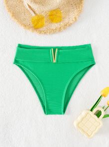 Ribbed Knit Bikini Bottom - Green - View 4