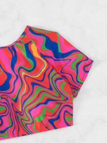 Allover Print High Waisted Summer Beach Bikini Set - Multicolor - View 5