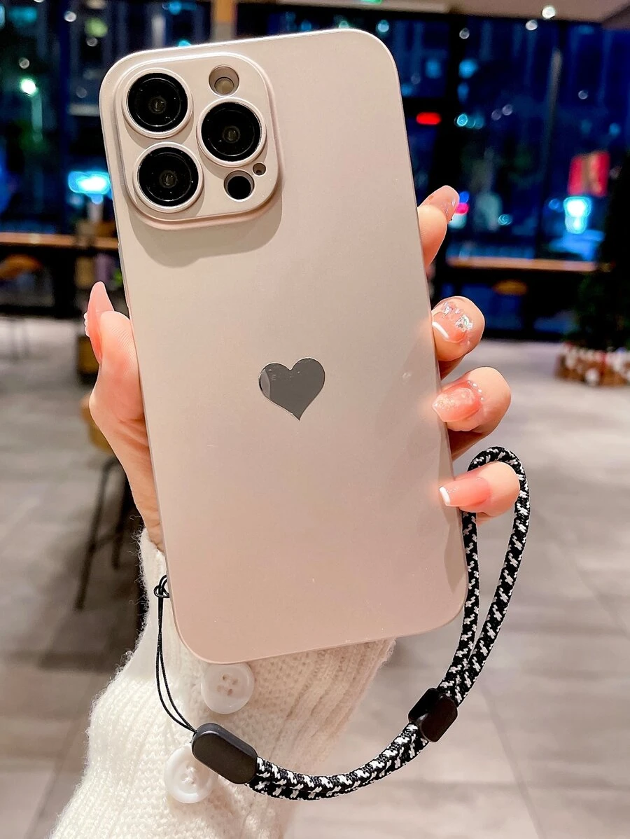 Coque de téléphone portable avec motif cœur avec lanière - Champagne - Voir 1