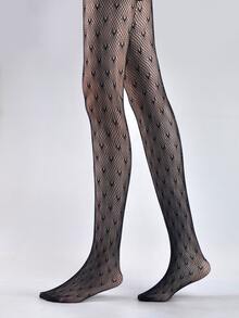 Letter Detail Fishnet Tights - Black - View 3