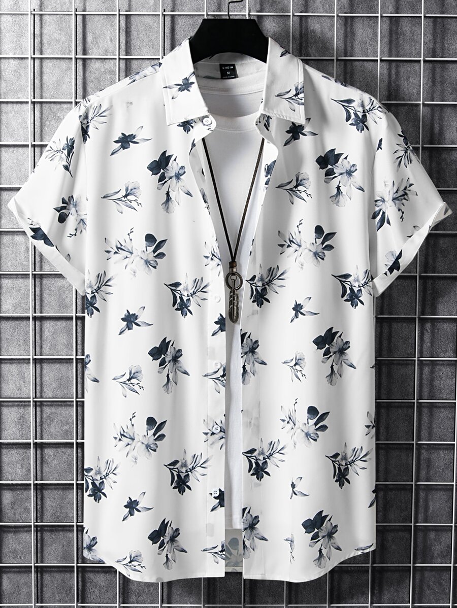Manfinity Men Floral Print Shirt Without Tee - White - View 1
