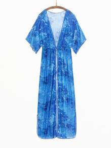 紮染圖案和服罩衫 - 藍色 - 查看 3