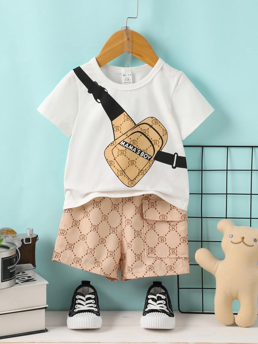 嬰兒包包印花T恤和側翻蓋口袋短褲 - 彩色 - 查看 1