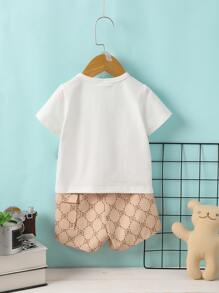 嬰兒包包印花T恤和側翻蓋口袋短褲 - 彩色 - 查看 2