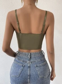 Chiquease Grommet Eyelet Lace Up Cami Top - Army Green - View 2