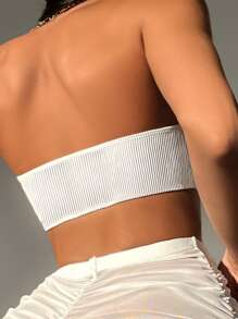 鏈條鏈接掛脖比基尼上衣 - 白色 - 查看 2