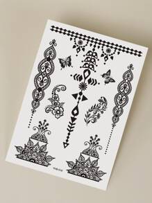 Tattoo Sticker,1 Sheet Floral Pattern Temporary Tattoos For Women,Tattoo Stickers Adults,Realistic Tattoo Flower,For Women and Girls - Black - View 5
