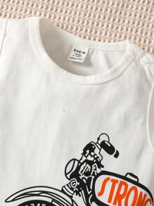 Đứa bé trai In xe máy Áo liền quần Tank & Mũ - trắng - Xem 5