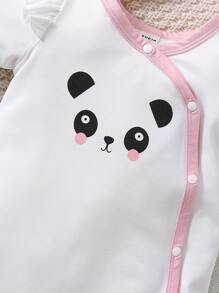 Baby Girl Cartoon Graphic Ruffle Trim Contrast Binding Jumpsuit - White - View 3