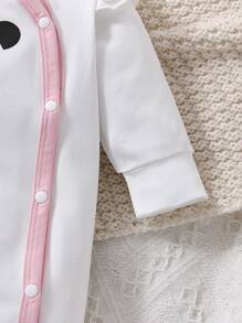 Baby Girl Cartoon Graphic Ruffle Trim Contrast Binding Jumpsuit - White - View 4