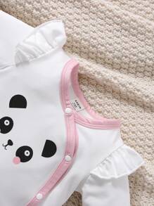 Baby Girl Cartoon Graphic Ruffle Trim Contrast Binding Jumpsuit - White - View 5