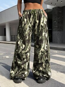SHEIN Coolane 迷彩印花側翻蓋口袋工裝褲