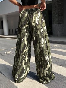 SHEIN Coolane 迷彩印花側翻蓋口袋工裝褲