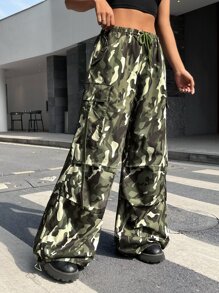 SHEIN Coolane 迷彩印花側翻蓋口袋工裝褲