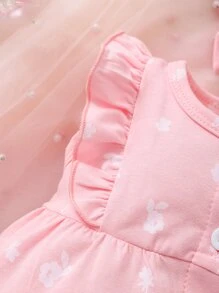 Rompers Em bé Xù Nút phía trước Hoa - Màu Hồng baby - Xem 4