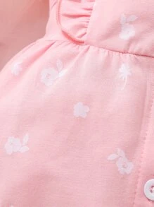 Rompers Em bé Xù Nút phía trước Hoa - Màu Hồng baby - Xem 5