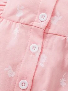 Rompers Em bé Xù Nút phía trước Hoa - Màu Hồng baby - Xem 6