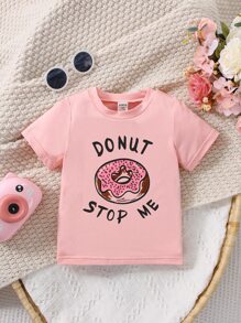 Baby Donut & Letter Graphic Tee - Pink - View 1