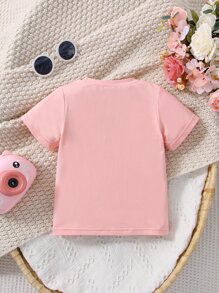 Baby Donut & Letter Graphic Tee - Pink - View 2