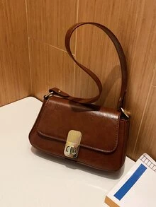 Bolsa cuadrada mini minimalista con solapa - Café integral - Ver 1