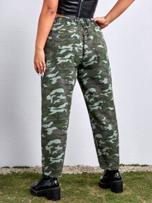 Plus High Waist Camo Print Jeans - Multicolor - View 2