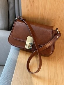 Bolsa cuadrada mini minimalista con solapa - Café integral - Ver 2