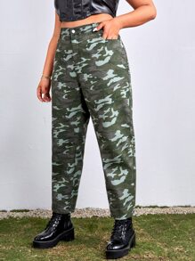 Plus High Waist Camo Print Jeans - Multicolor - View 3
