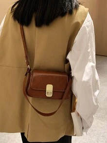 Bolsa cuadrada mini minimalista con solapa - Café integral - Ver 5